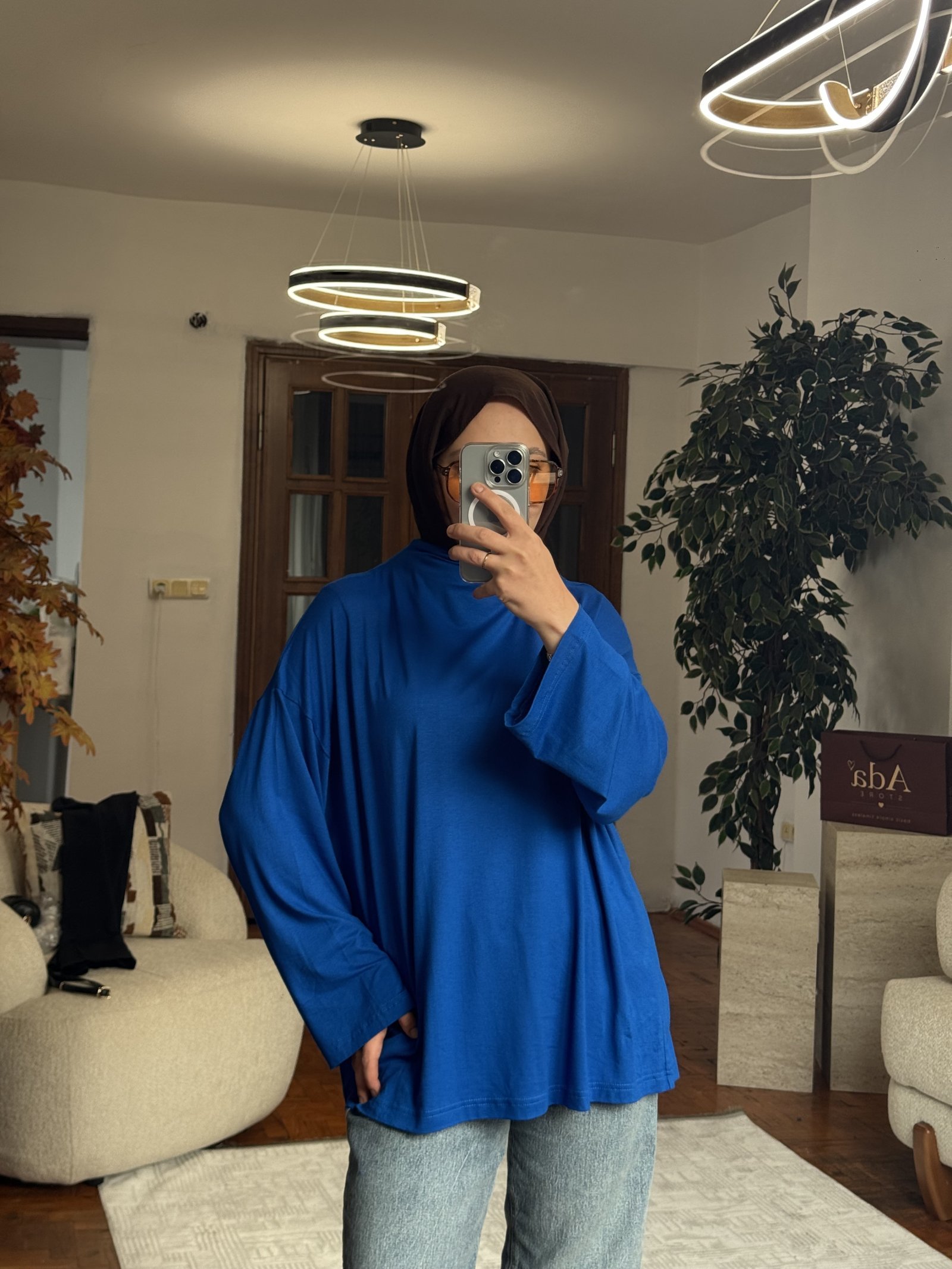 Uzun Kollu Basic Bluz Saks Mavisi — görsel 5