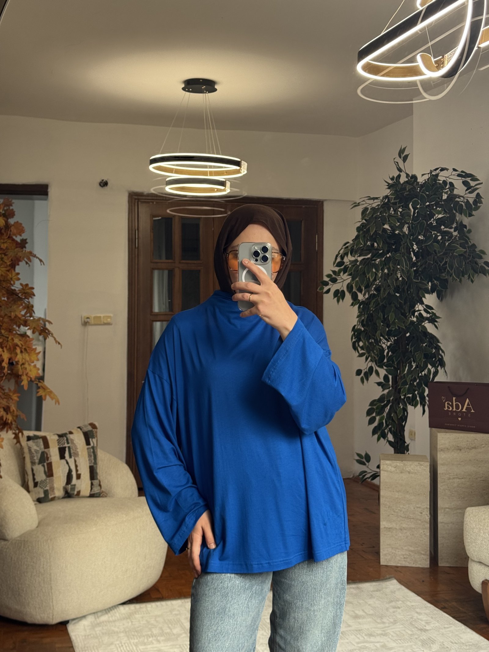 Uzun Kollu Basic Bluz Saks Mavisi — görsel 4
