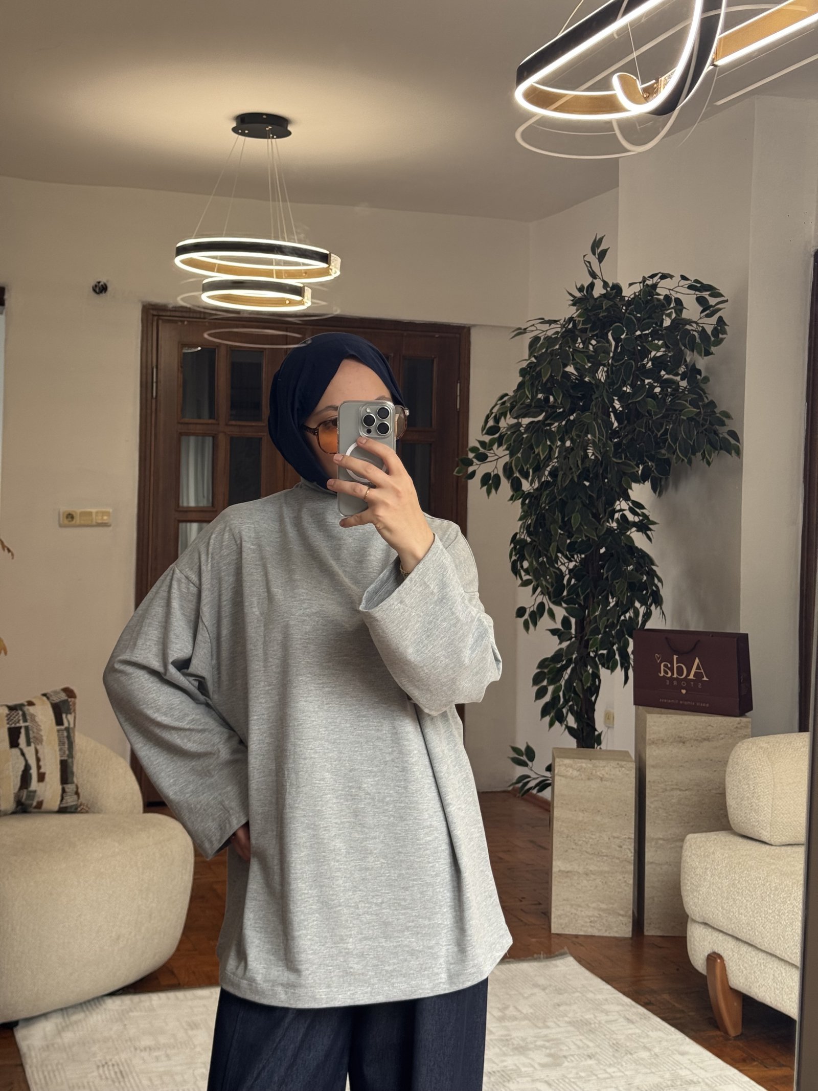Uzun Kollu Basic Bluz Gri — görsel 3